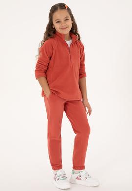 Kız Çocuk Gül Kurusu Polarlı Yarım Fermuarlı Sweatshirt - 50317884006