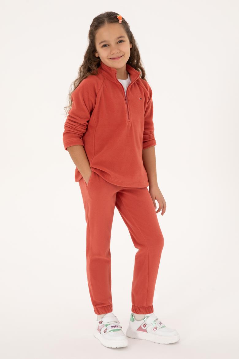 Kız Çocuk Gül Kurusu Polarlı Yarım Fermuarlı Sweatshirt - 50317884006