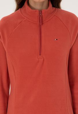 Kadın Kiremit Fermuarlı Dik Yaka Polar Sweatshirt - 50316714084