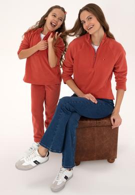 Kadın Kiremit Fermuarlı Dik Yaka Polar Sweatshirt - 50316714084