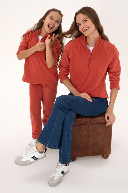 Kadın Kiremit Fermuarlı Dik Yaka Polar Sweatshirt