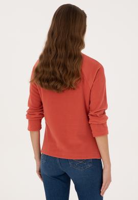 Kadın Kiremit Fermuarlı Dik Yaka Polar Sweatshirt - 50316714084