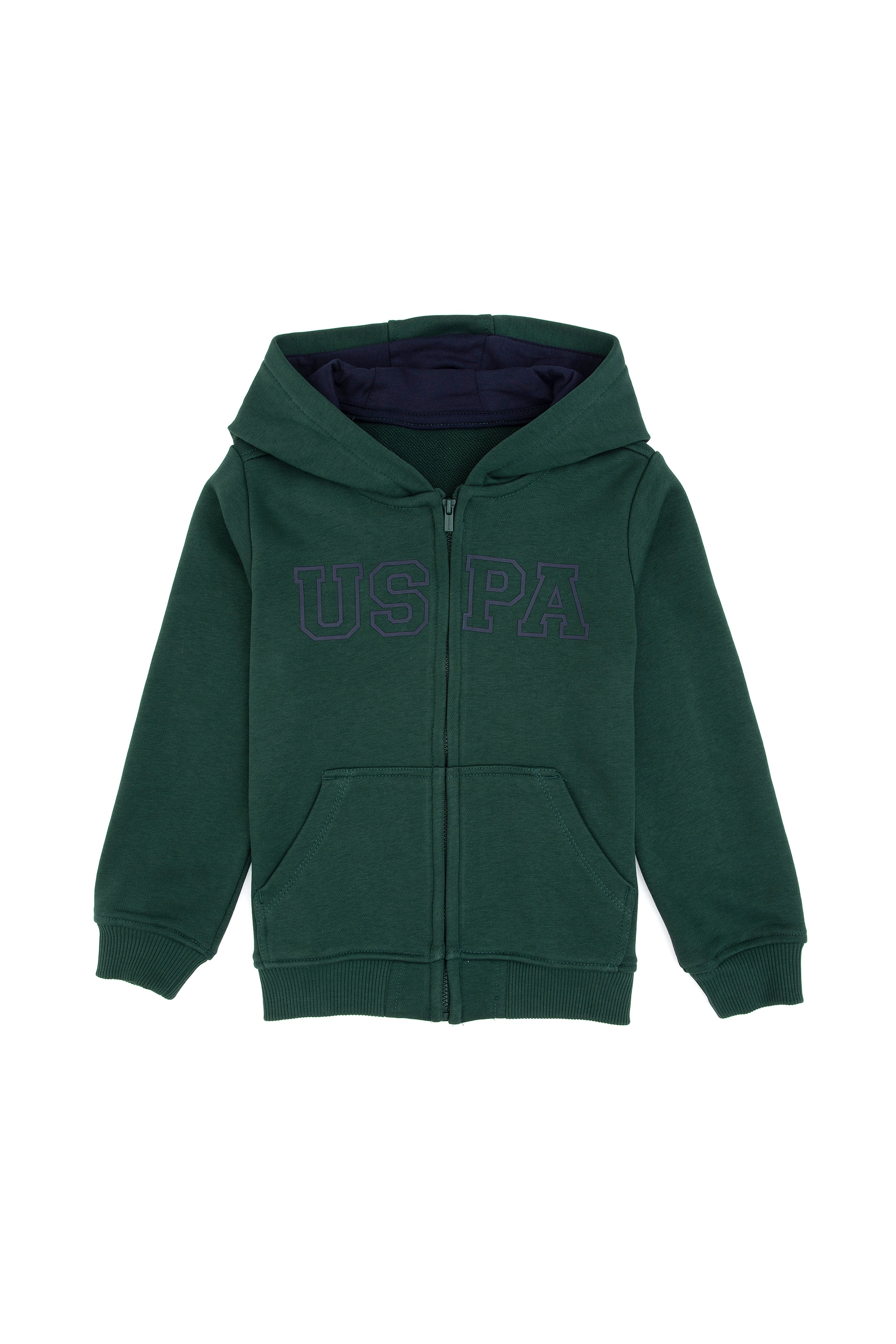 Erkek Çocuk Koyu Yeşil Fermuarlı Kapüşonlu Sweatshirt - Image 1