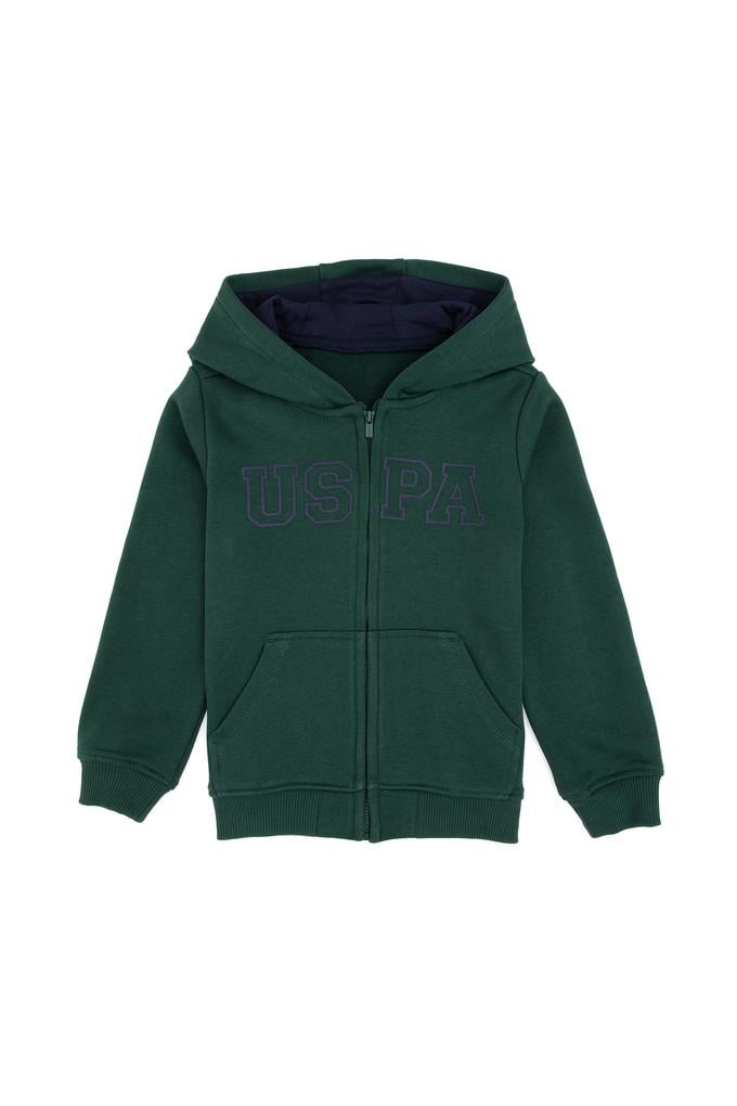 Erkek Çocuk Koyu Yeşil Fermuarlı Kapüşonlu Sweatshirt