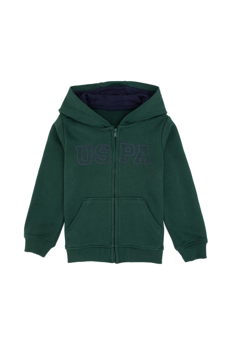 Erkek Çocuk Koyu Yeşil Fermuarlı Kapüşonlu Sweatshirt