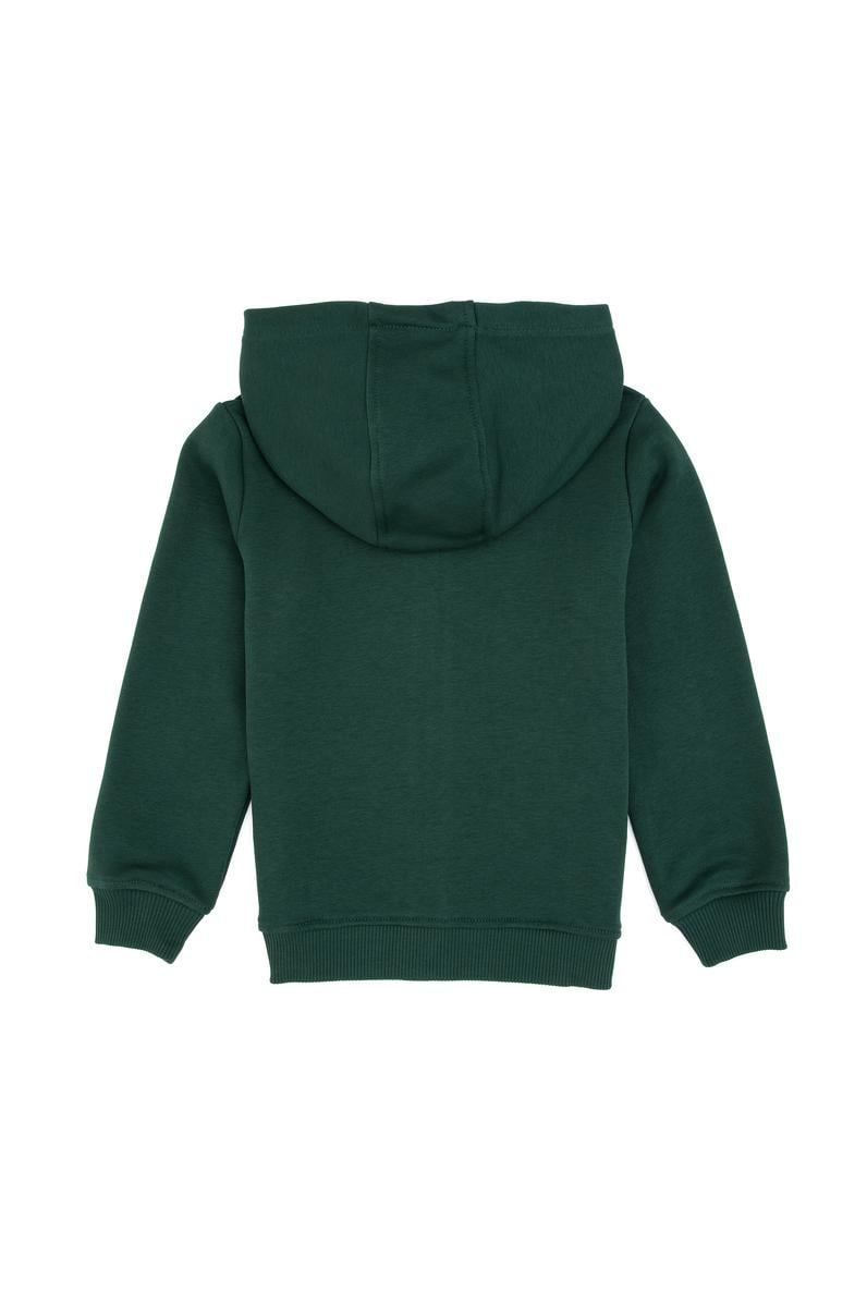 Erkek Çocuk Koyu Yeşil Fermuarlı Kapüşonlu Sweatshirt
