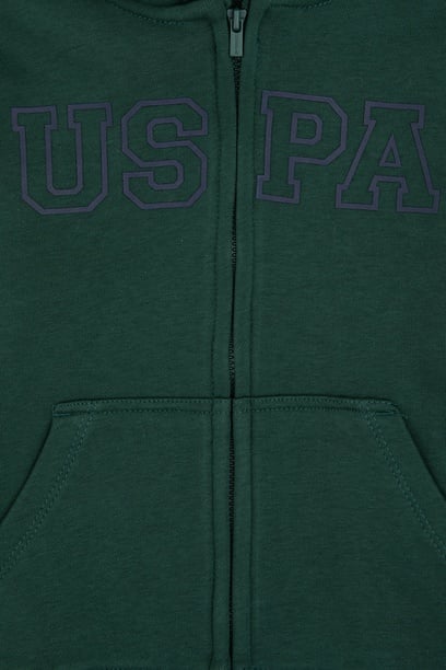Erkek Çocuk Koyu Yeşil Fermuarlı Kapüşonlu Sweatshirt