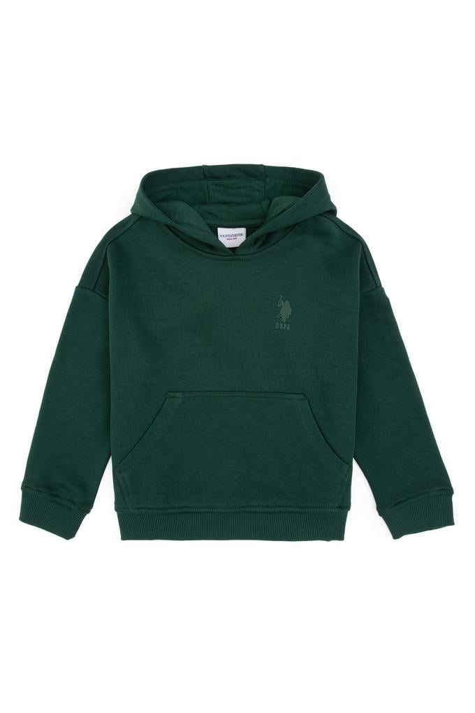 Erkek Çocuk Koyu Yeşil Kapüşonlu Basic Sweatshirt