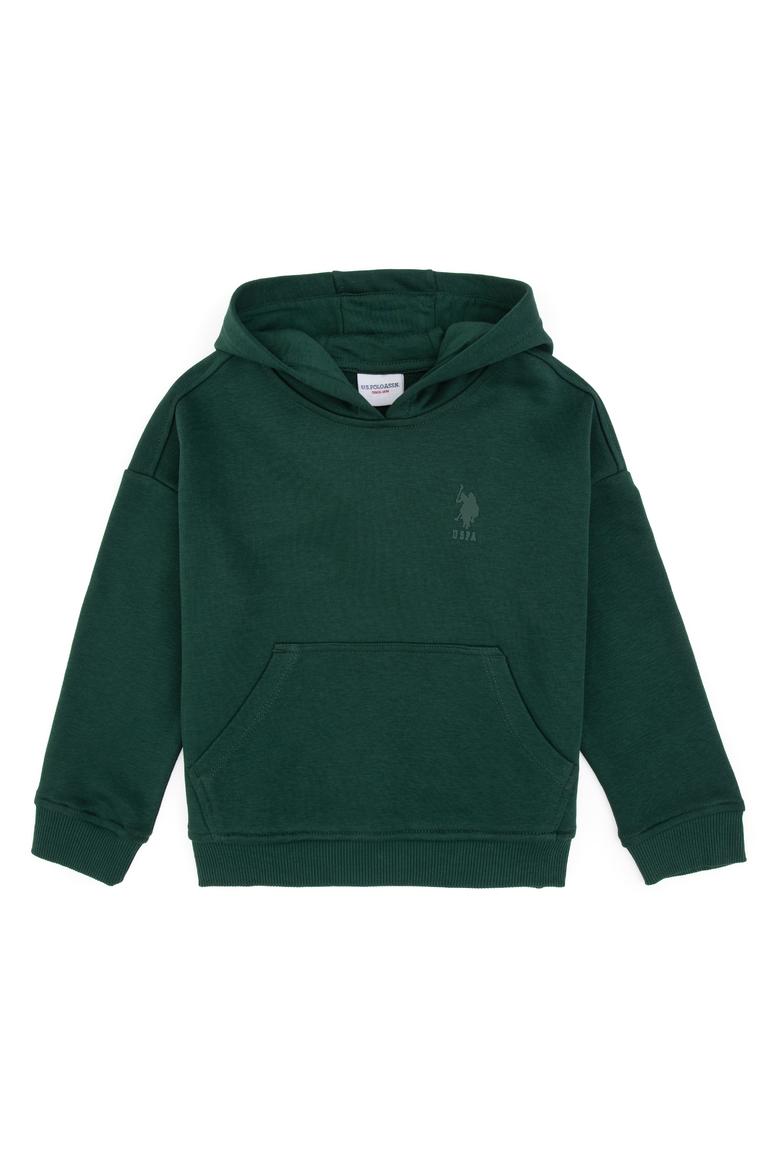 Erkek Çocuk Koyu Yeşil Kapüşonlu Basic Sweatshirt