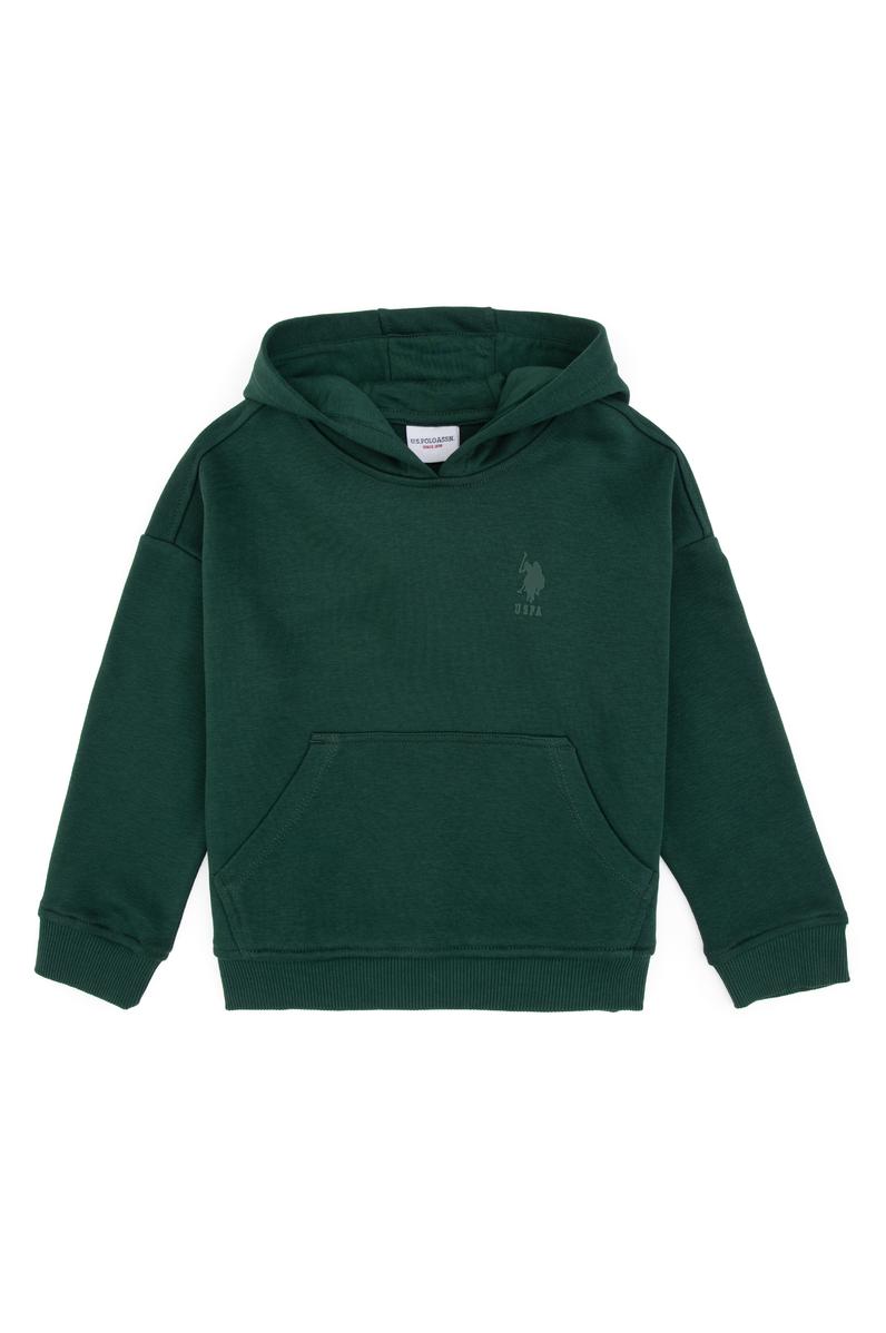 Erkek Çocuk Koyu Yeşil Kapüşonlu Basic Sweatshirt