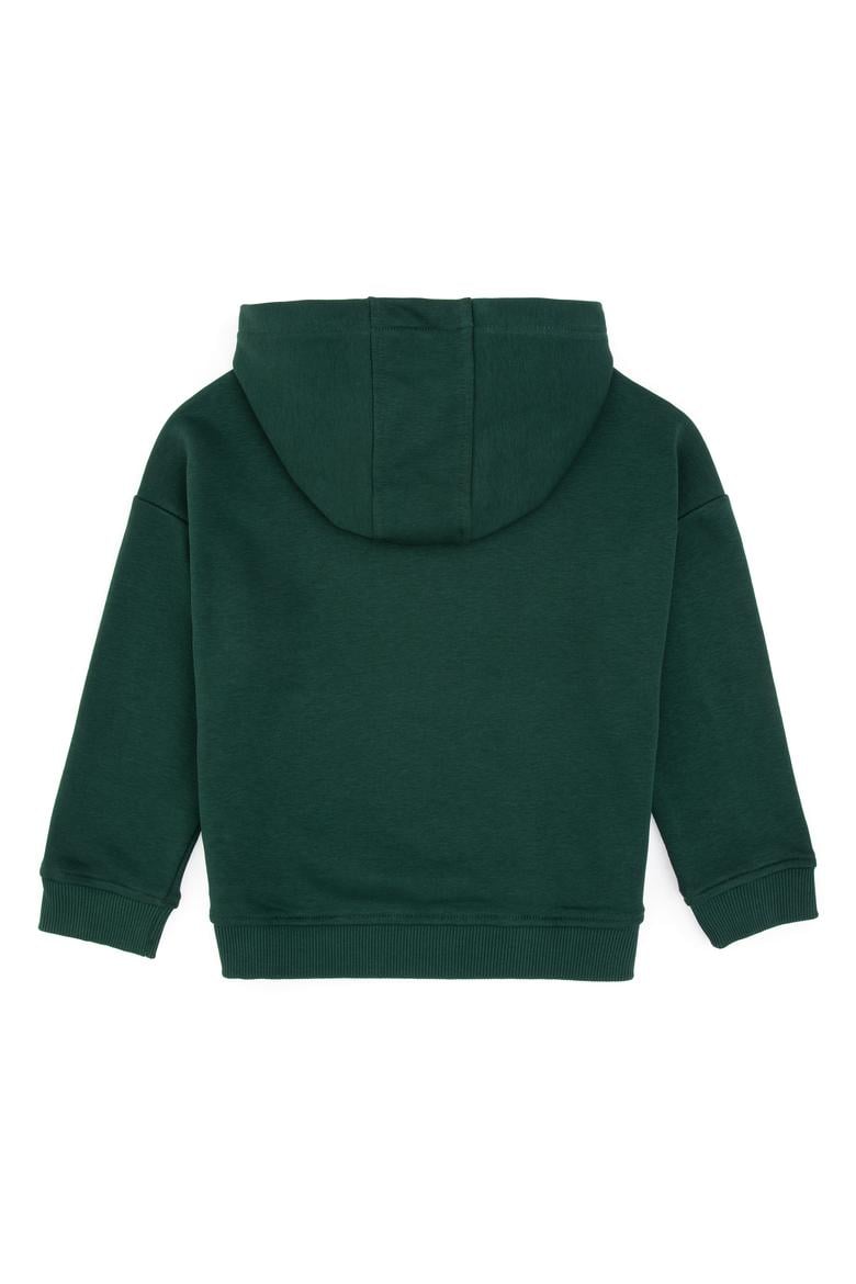 Erkek Çocuk Koyu Yeşil Kapüşonlu Basic Sweatshirt - 50313941028