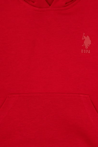Erkek Çocuk Kırmızı Kapüşonlu Basic Sweatshirt