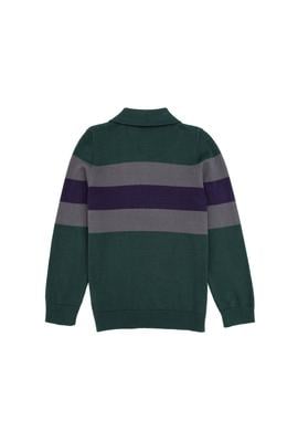 Erkek Çocuk Yeşil Polo Yaka Yarım Fermuarlı Kazak - 50315615020