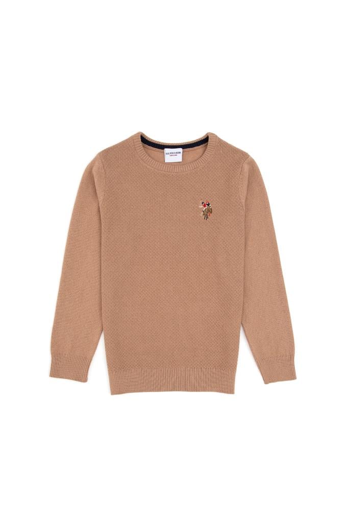 Erkek Çocuk Camel Melanj Bisiklet Yaka Basic Kazak