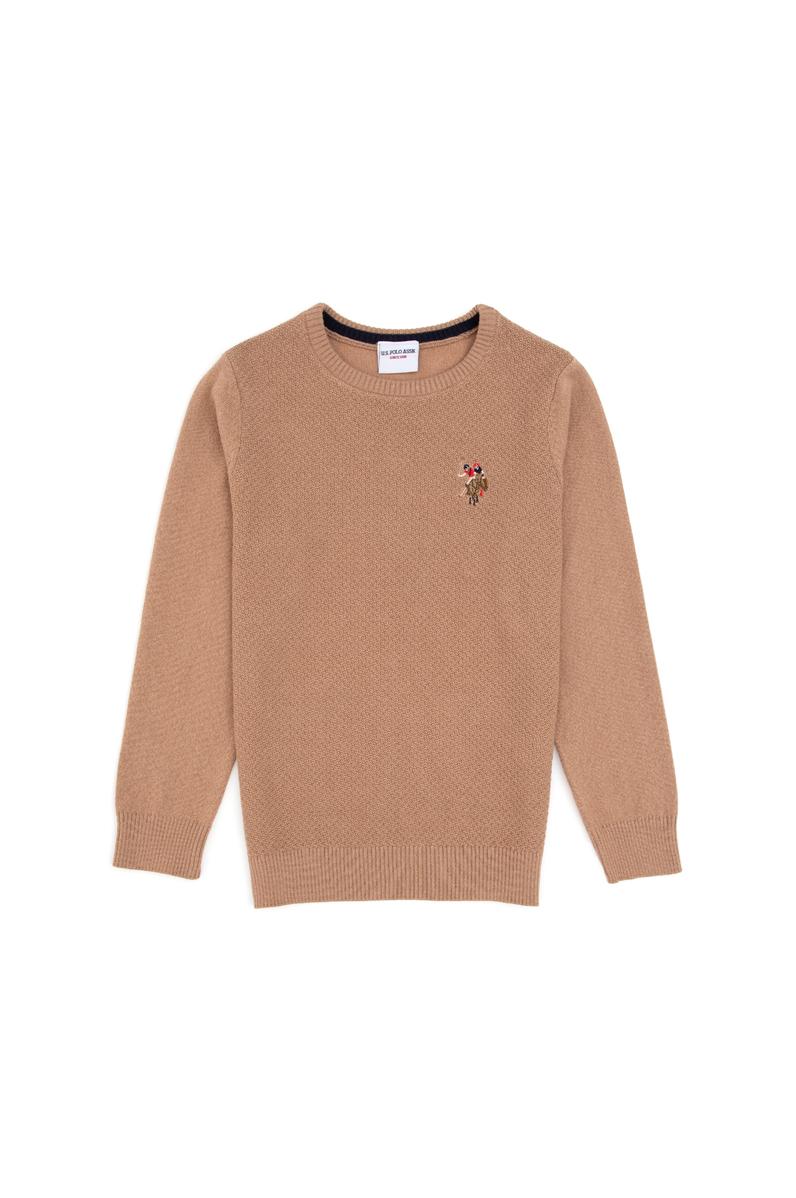 Erkek Çocuk Camel Melanj Bisiklet Yaka Basic Kazak