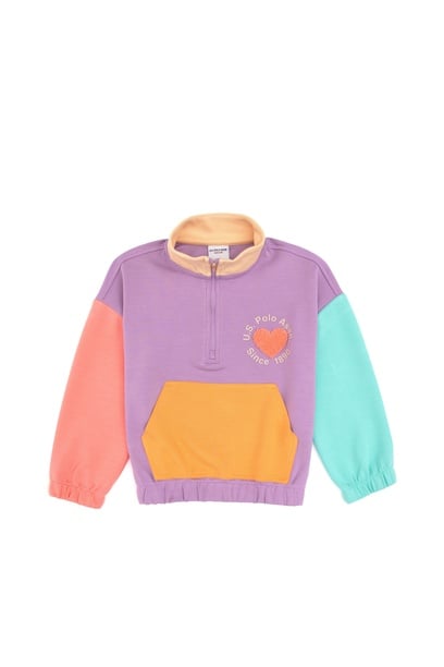 Kız Çocuk Lila Yarım Fermuarlı Sweatshirt