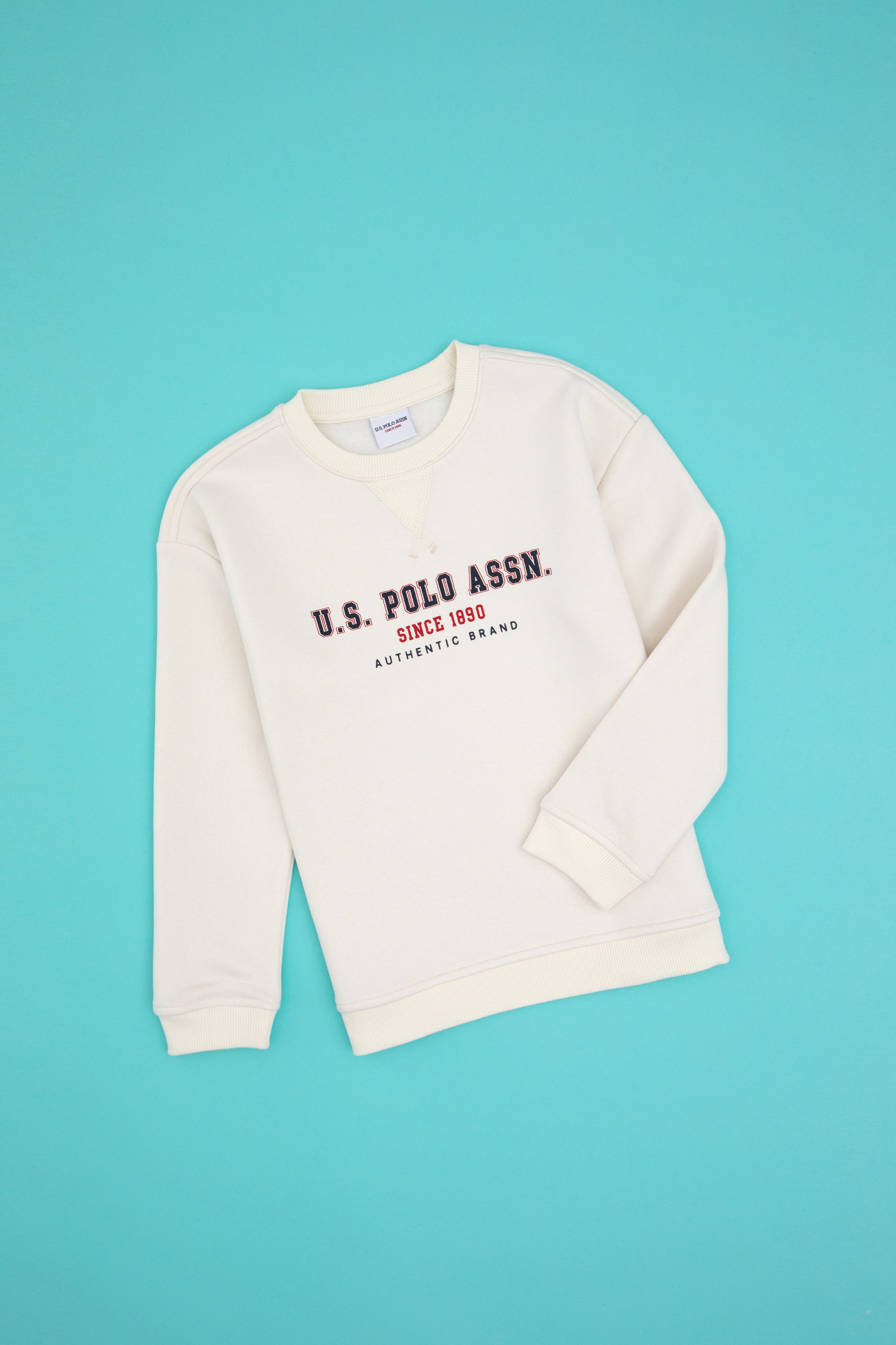 Erkek Çocuk Beyaz Bisiklet Yaka Sweatshirt - Image 1