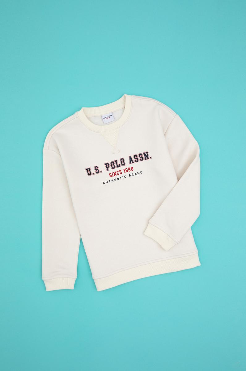 Erkek Çocuk Beyaz Bisiklet Yaka Sweatshirt