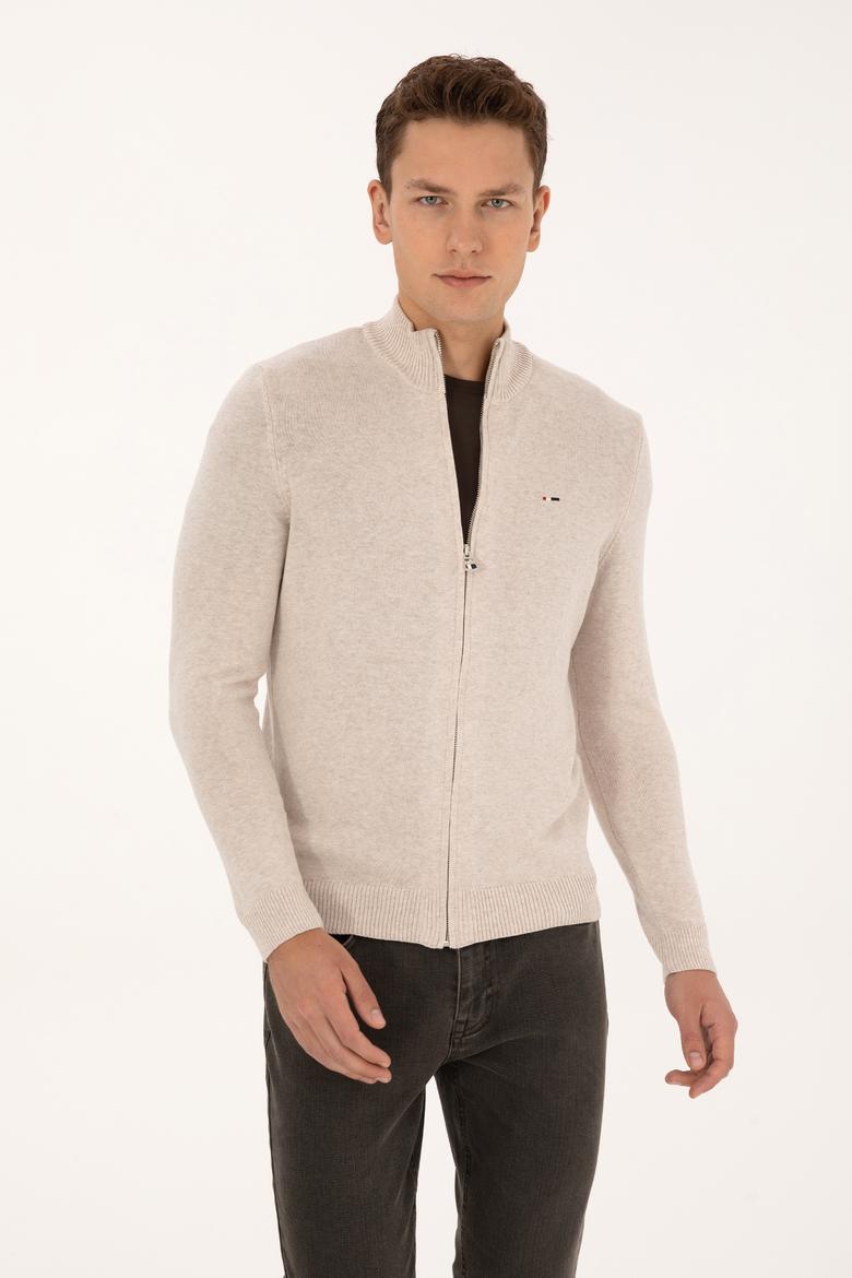 Erkek Taş Melanj Basic Triko Hırka - 50313688073