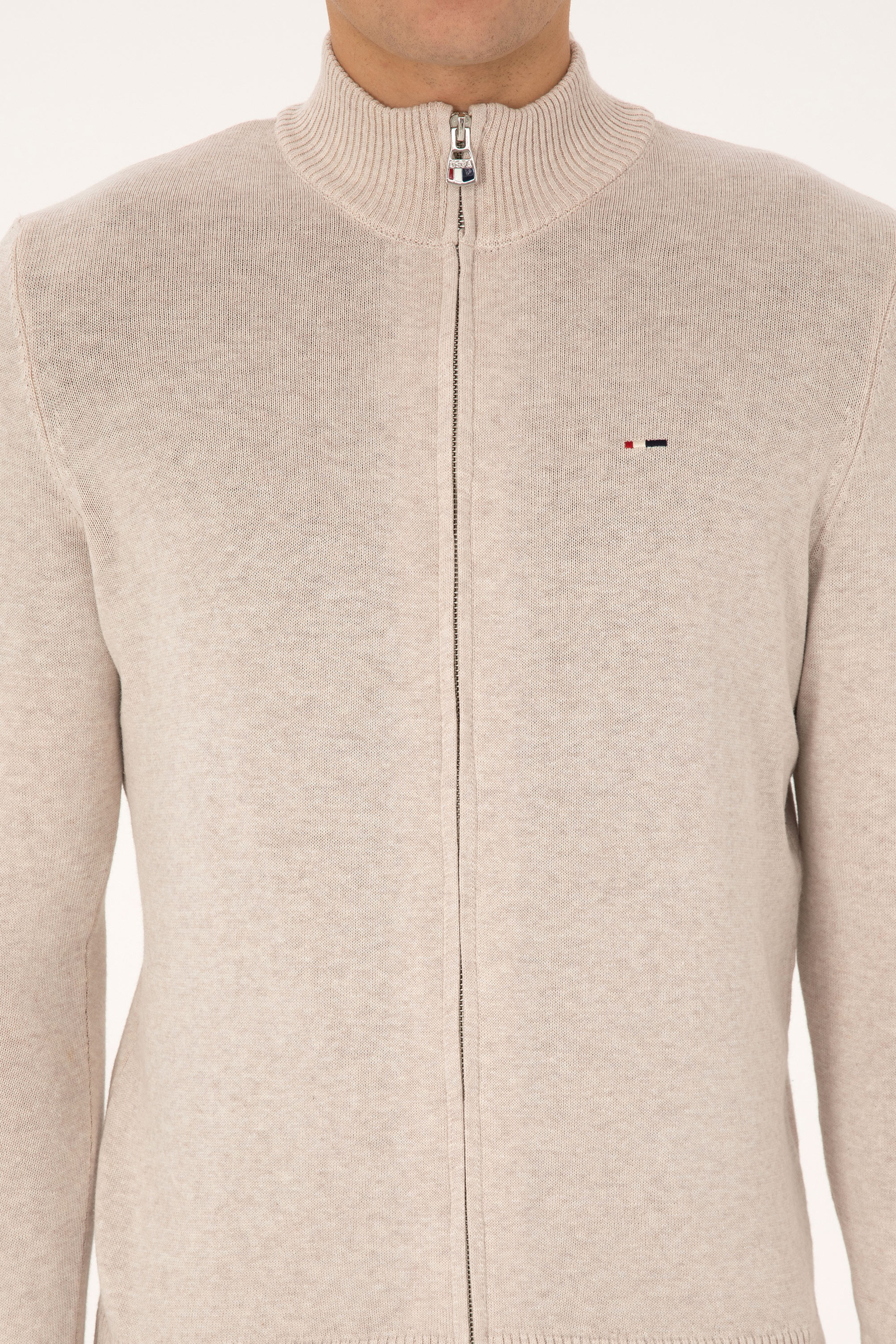Erkek Slim Fit Taş Melanj Basic Triko Hırka