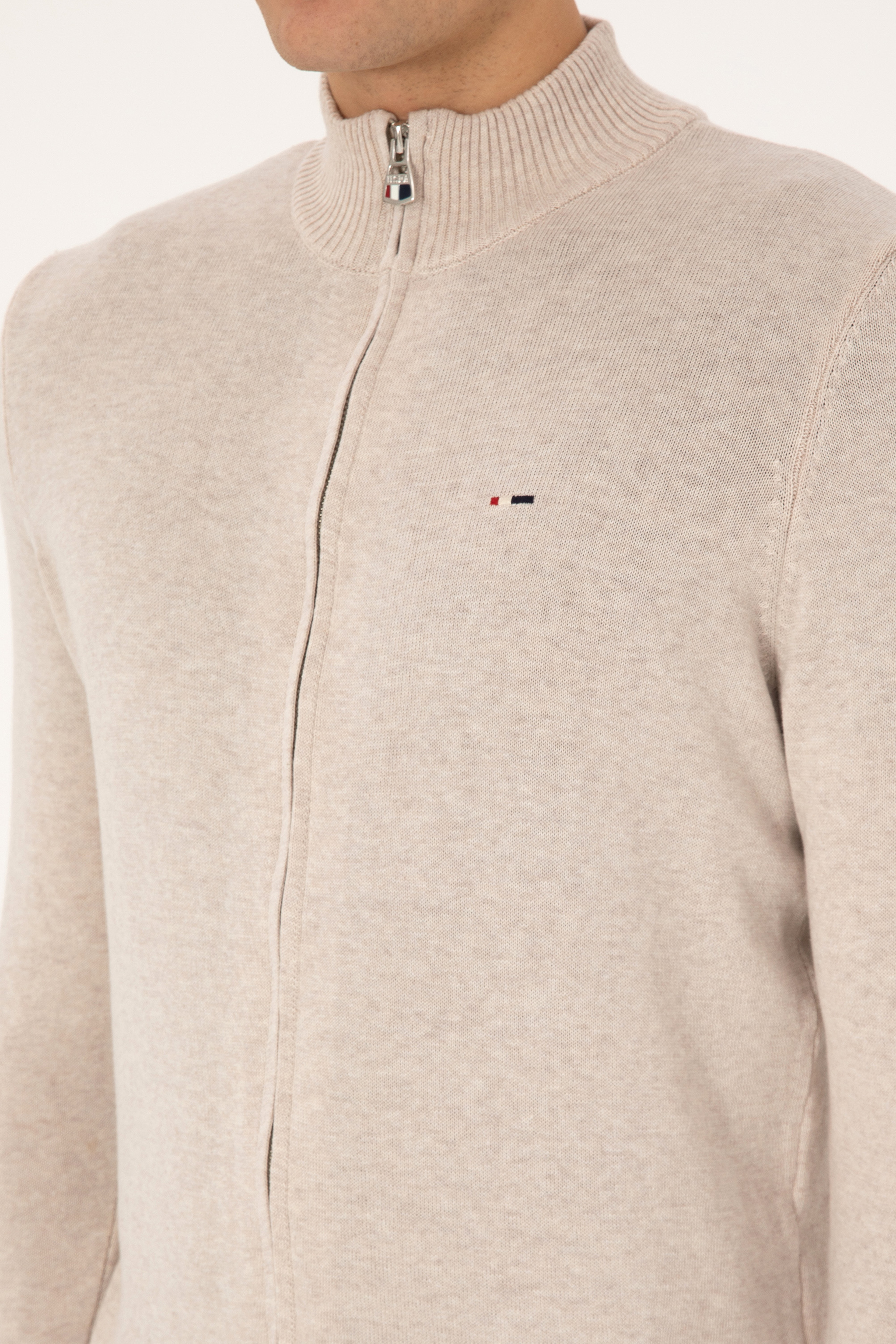 Erkek Slim Fit Taş Melanj Basic Triko Hırka