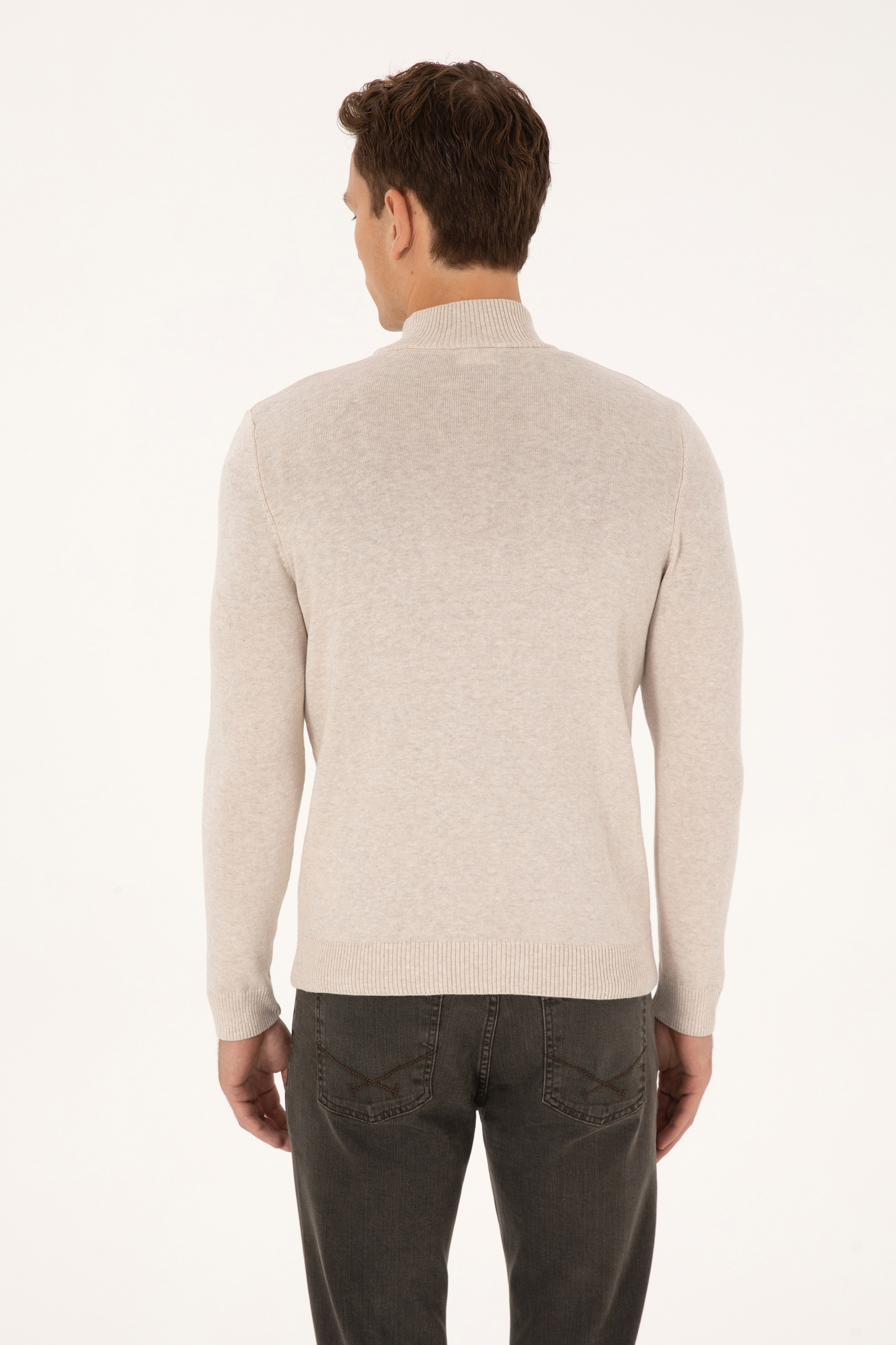 Erkek Slim Fit Taş Melanj Basic Triko Hırka - Image 5