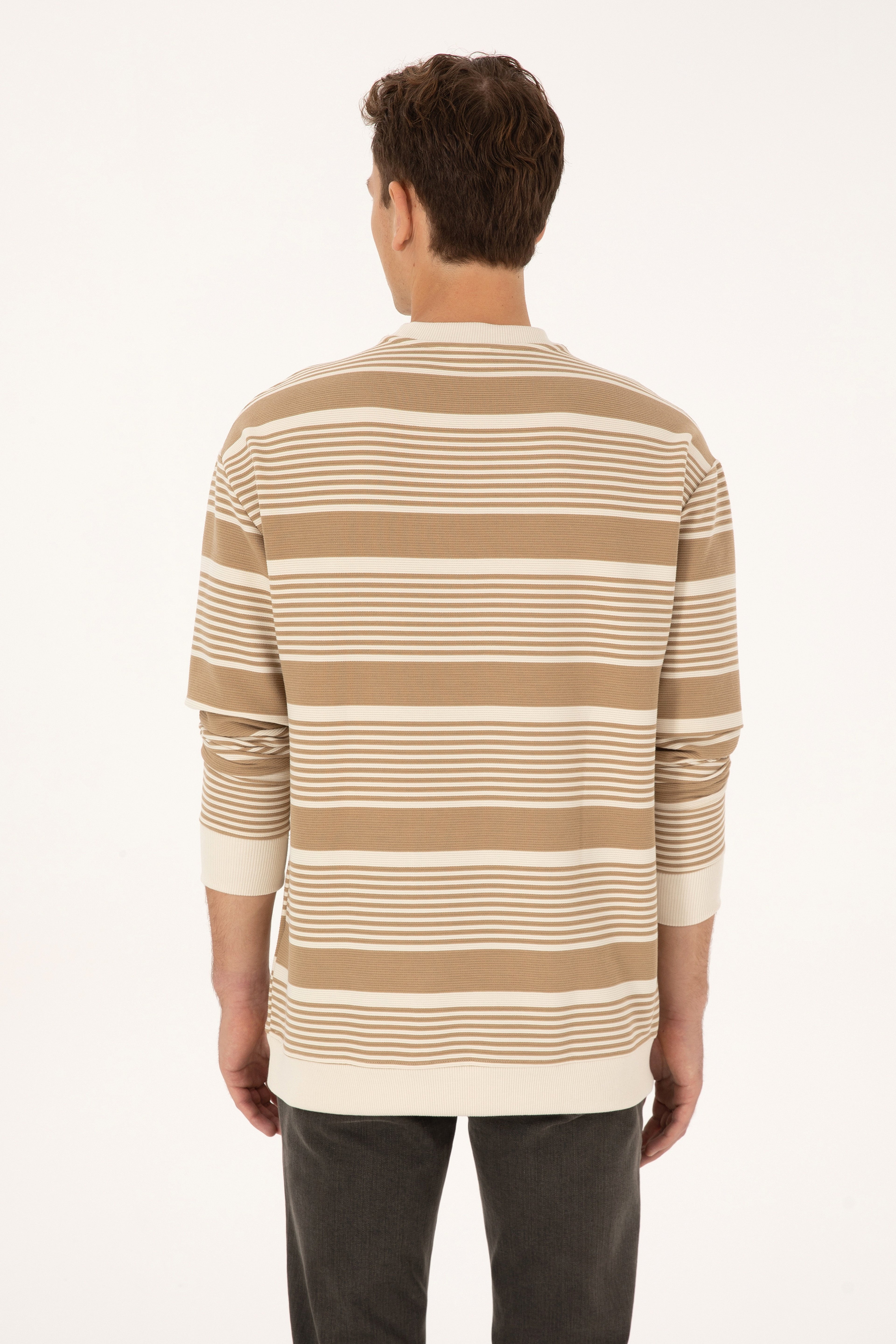 Erkek Comfort Fit Bisiklet Yaka Krem Sweatshirt