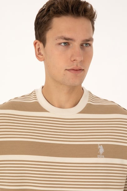 Erkek Comfort Fit Bisiklet Yaka Krem Sweatshirt