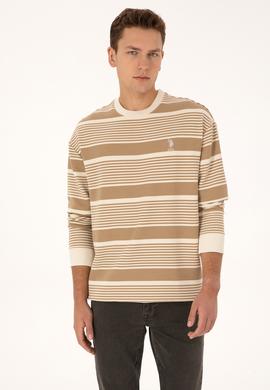 Erkek Comfort Fit Bisiklet Yaka Krem Sweatshirt - 50308135045