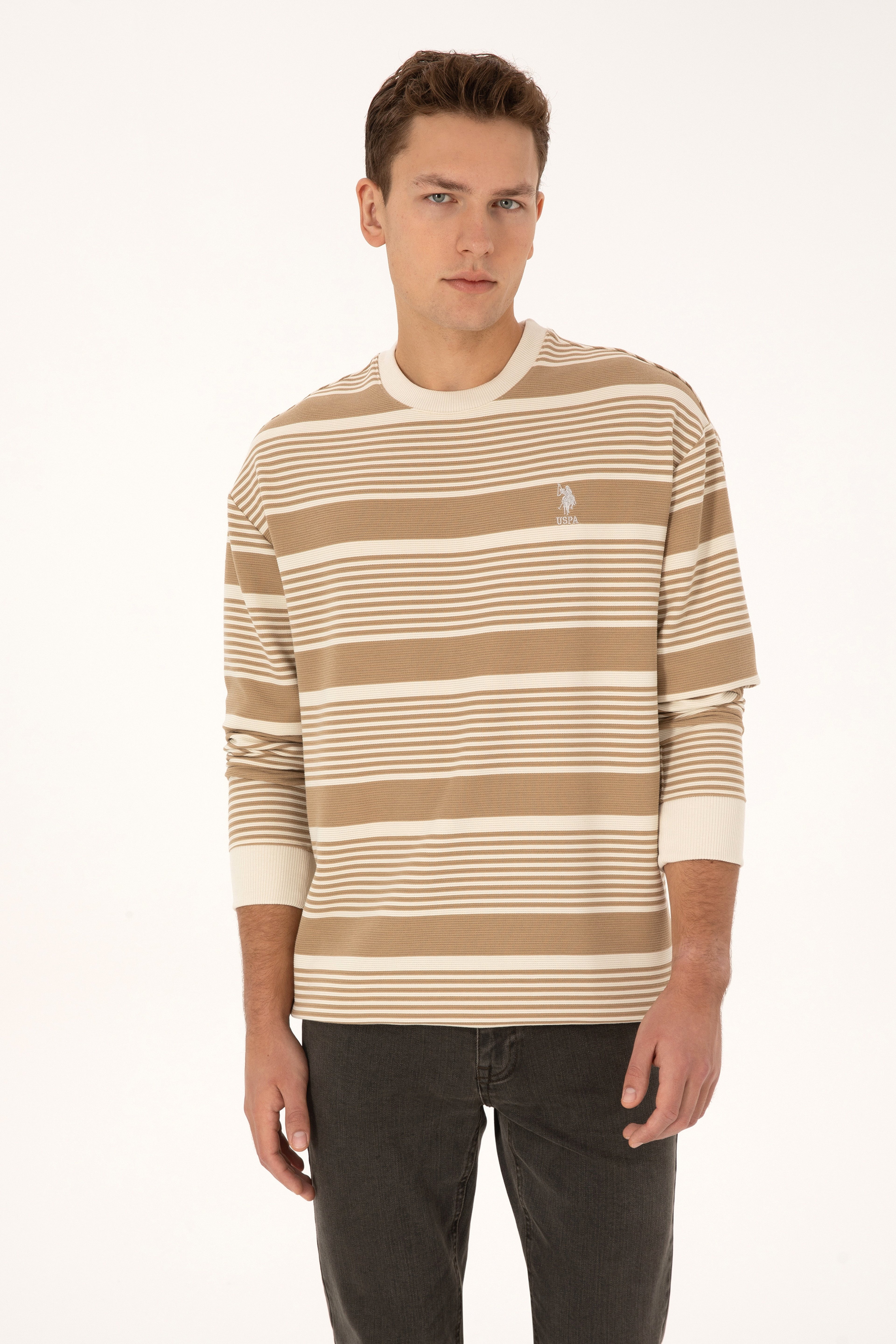 Erkek Comfort Fit Bisiklet Yaka Krem Sweatshirt - Image 3