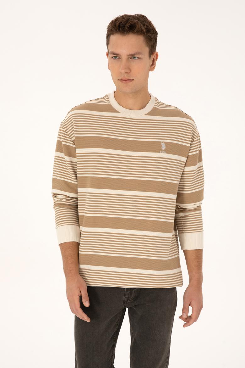 Erkek Comfort Fit Bisiklet Yaka Krem Sweatshirt