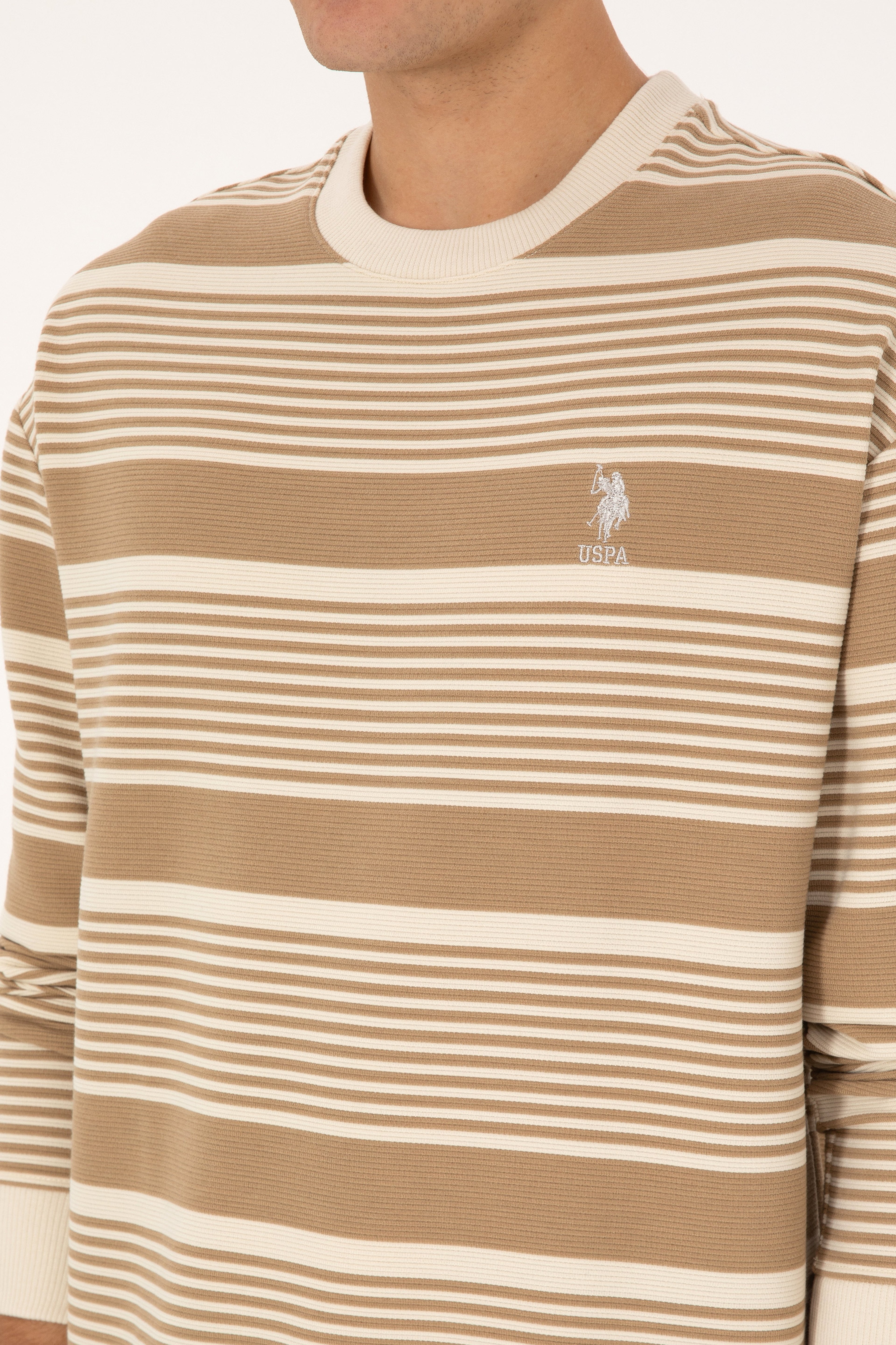 Erkek Comfort Fit Bisiklet Yaka Krem Sweatshirt