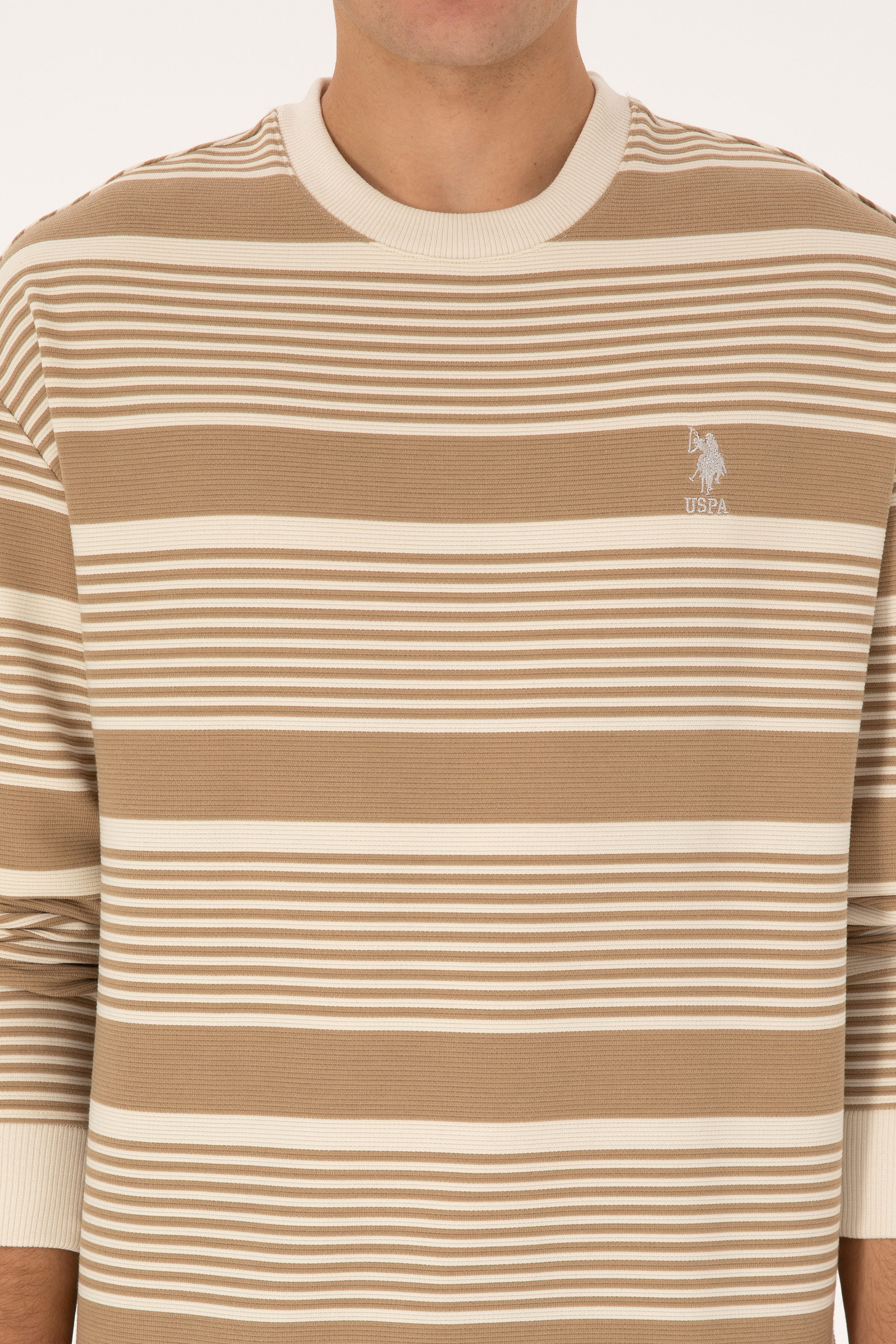 Erkek Comfort Fit Bisiklet Yaka Krem Sweatshirt - Image 6