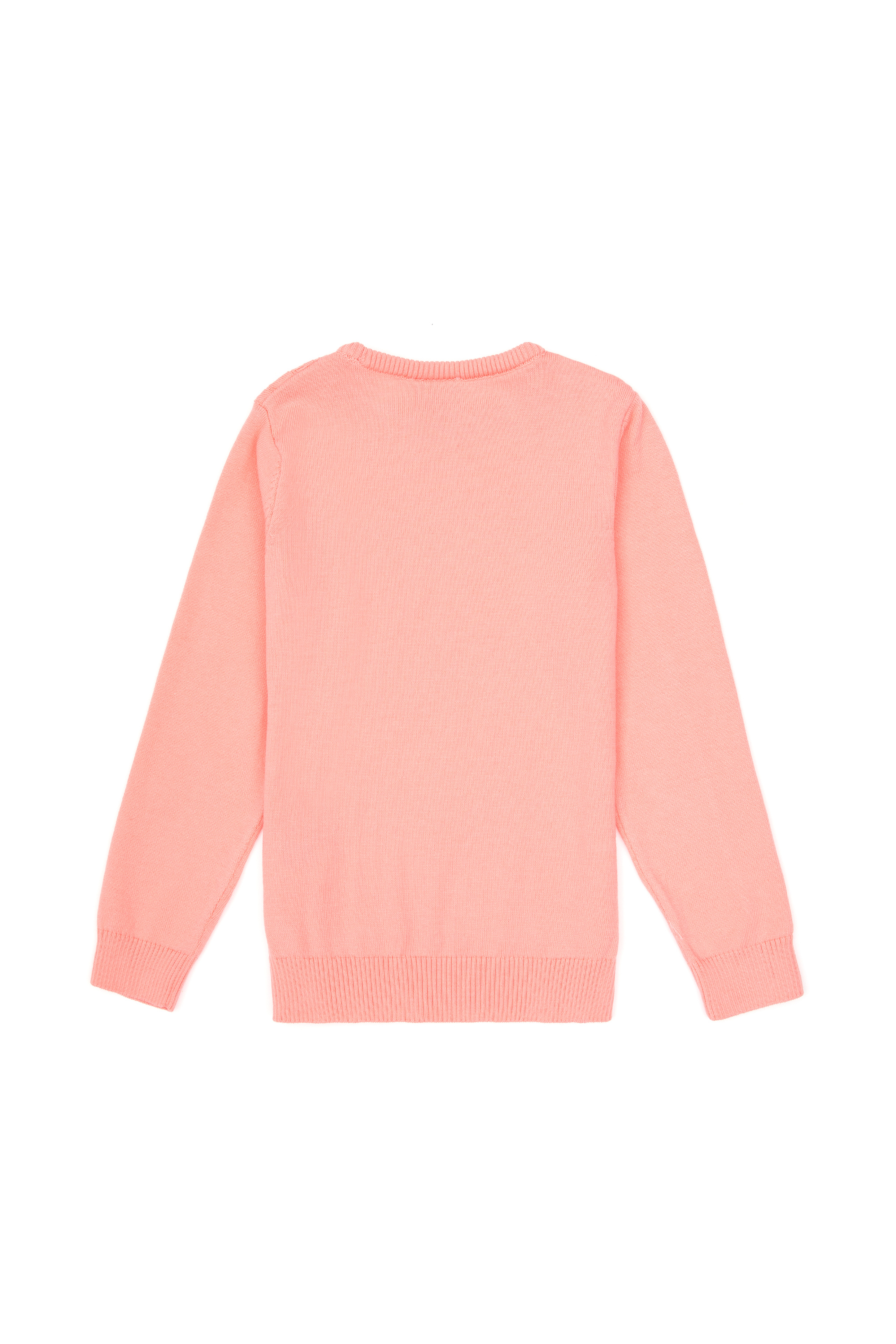 Kız Çocuk Neon Pembe Bisiklet Yaka Basic Kazak - Image 2