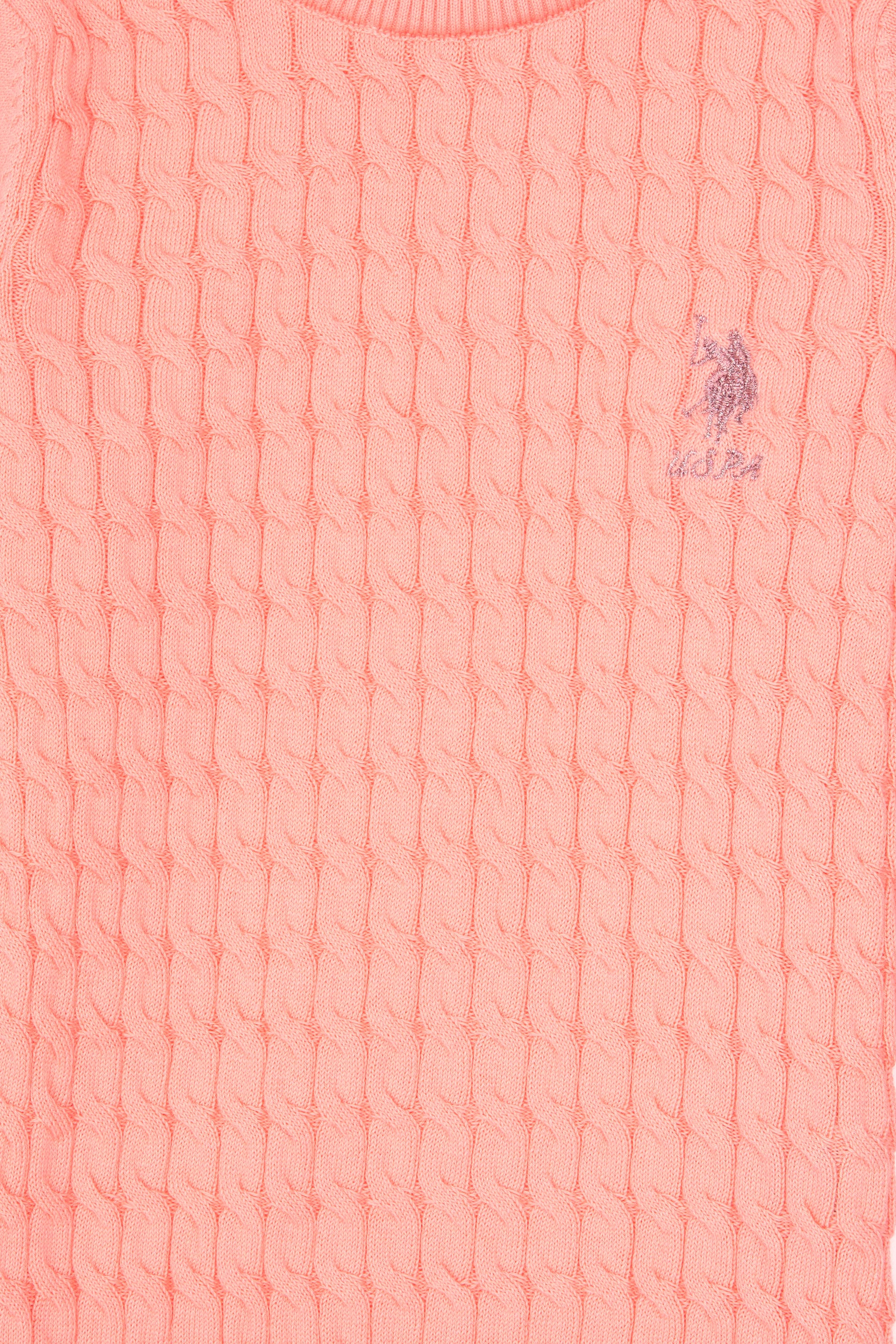 Kız Çocuk Neon Pembe Bisiklet Yaka Basic Kazak - Image 3