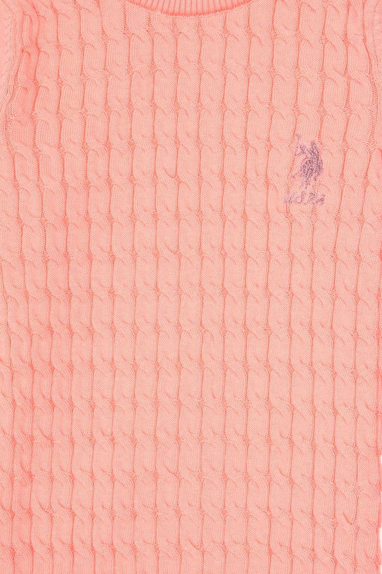 Kız Çocuk Neon Pembe Bisiklet Yaka Basic Kazak - 50313060051