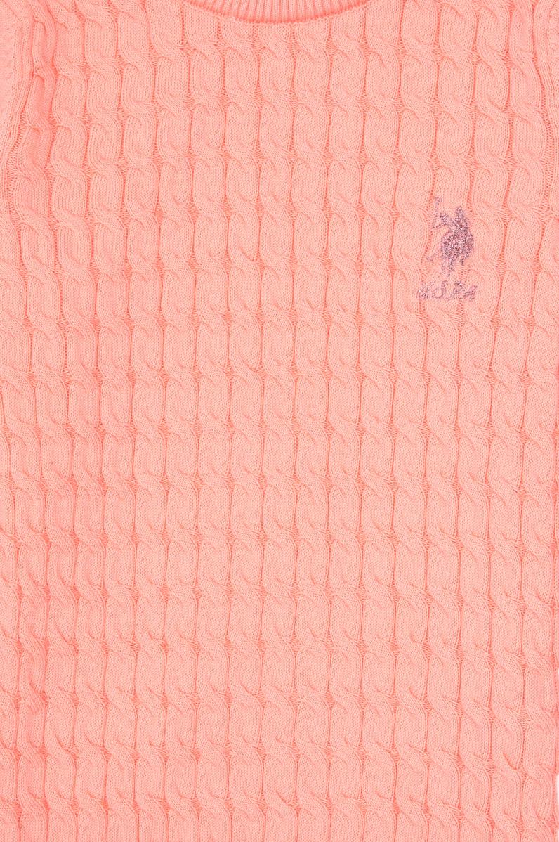 Kız Çocuk Neon Pembe Bisiklet Yaka Basic Kazak