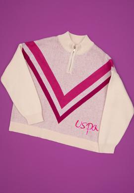 Kız Çocuk Krem Yarım Fermuarlı Kazak - 50314334017