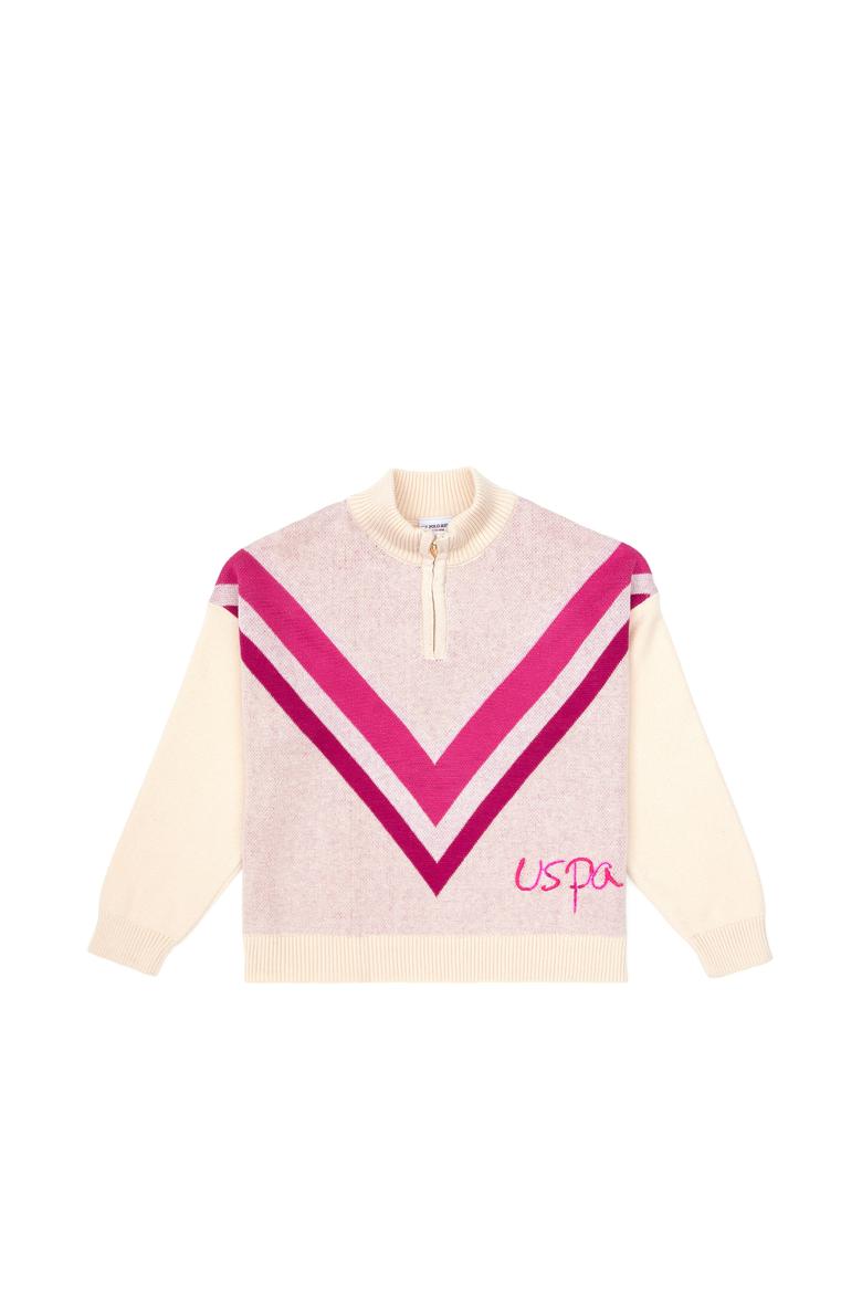 Kız Çocuk Krem Yarım Fermuarlı Kazak - 50314334017