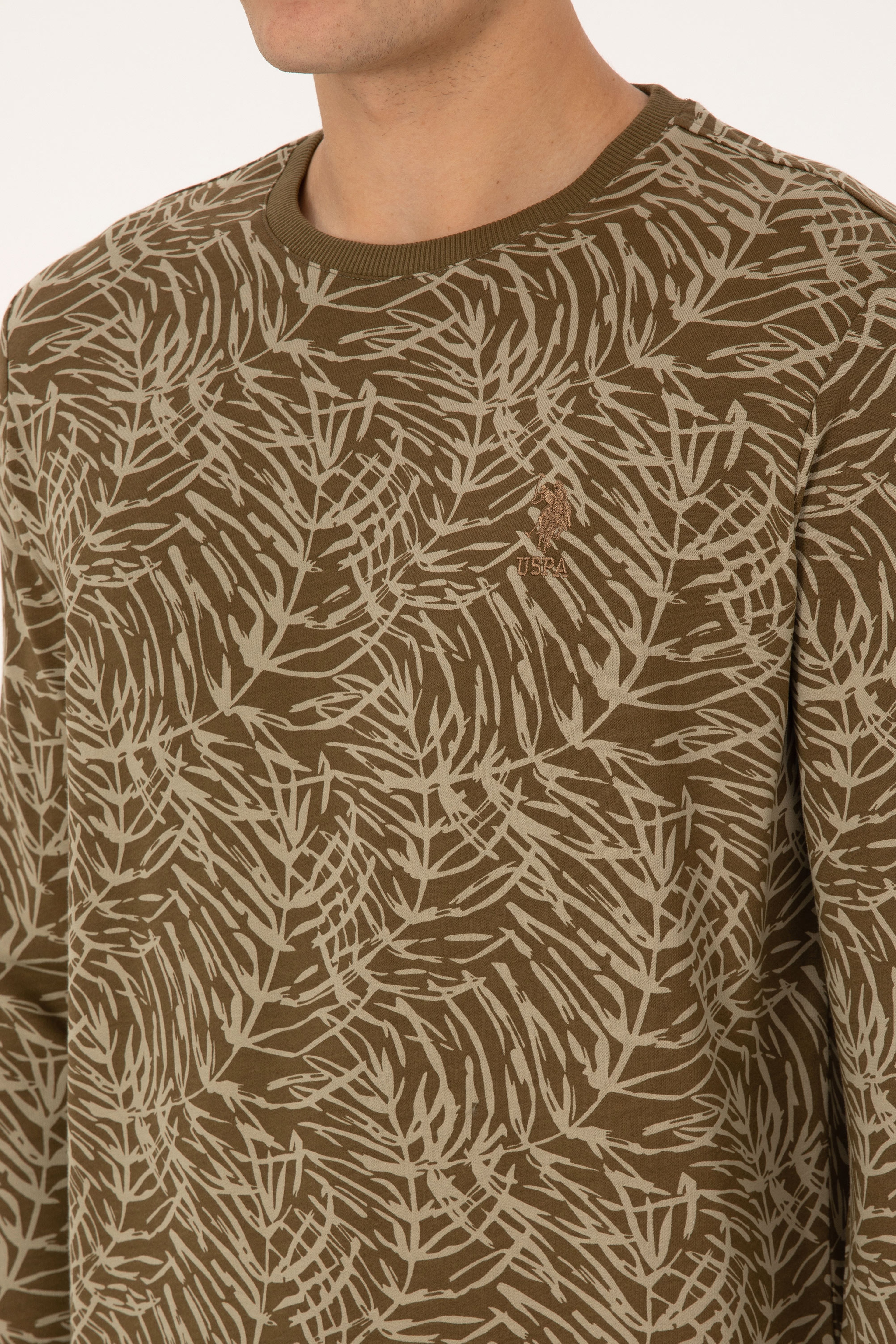 Erkek Regular Fit Bisiklet Yaka Haki Sweatshirt - Image 7