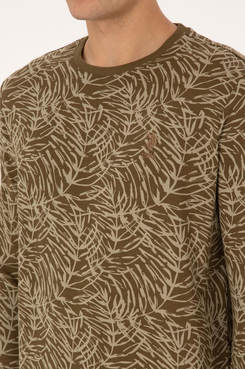 Erkek Regular Fit Bisiklet Yaka Haki Sweatshirt