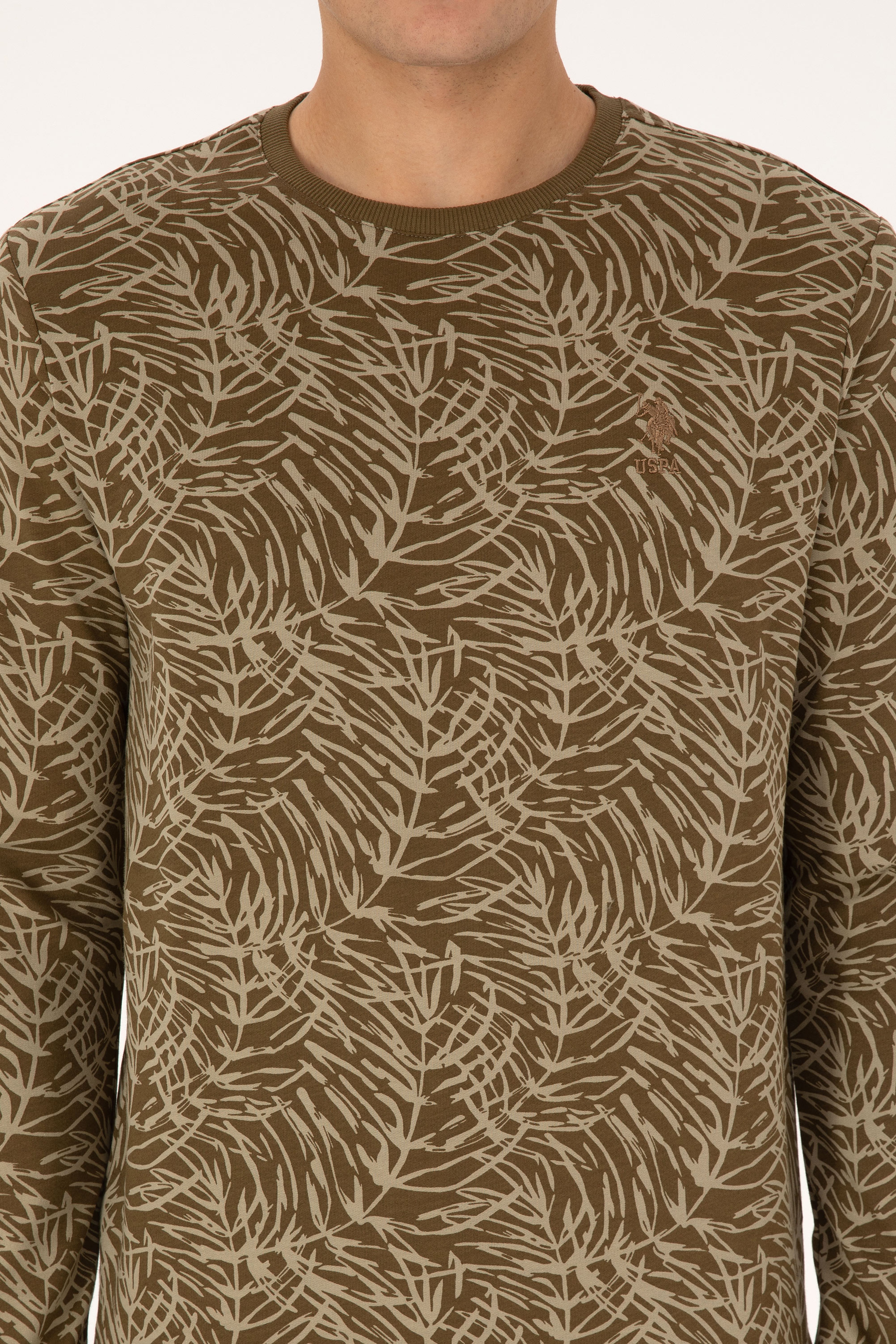 Erkek Regular Fit Bisiklet Yaka Haki Sweatshirt - Image 6