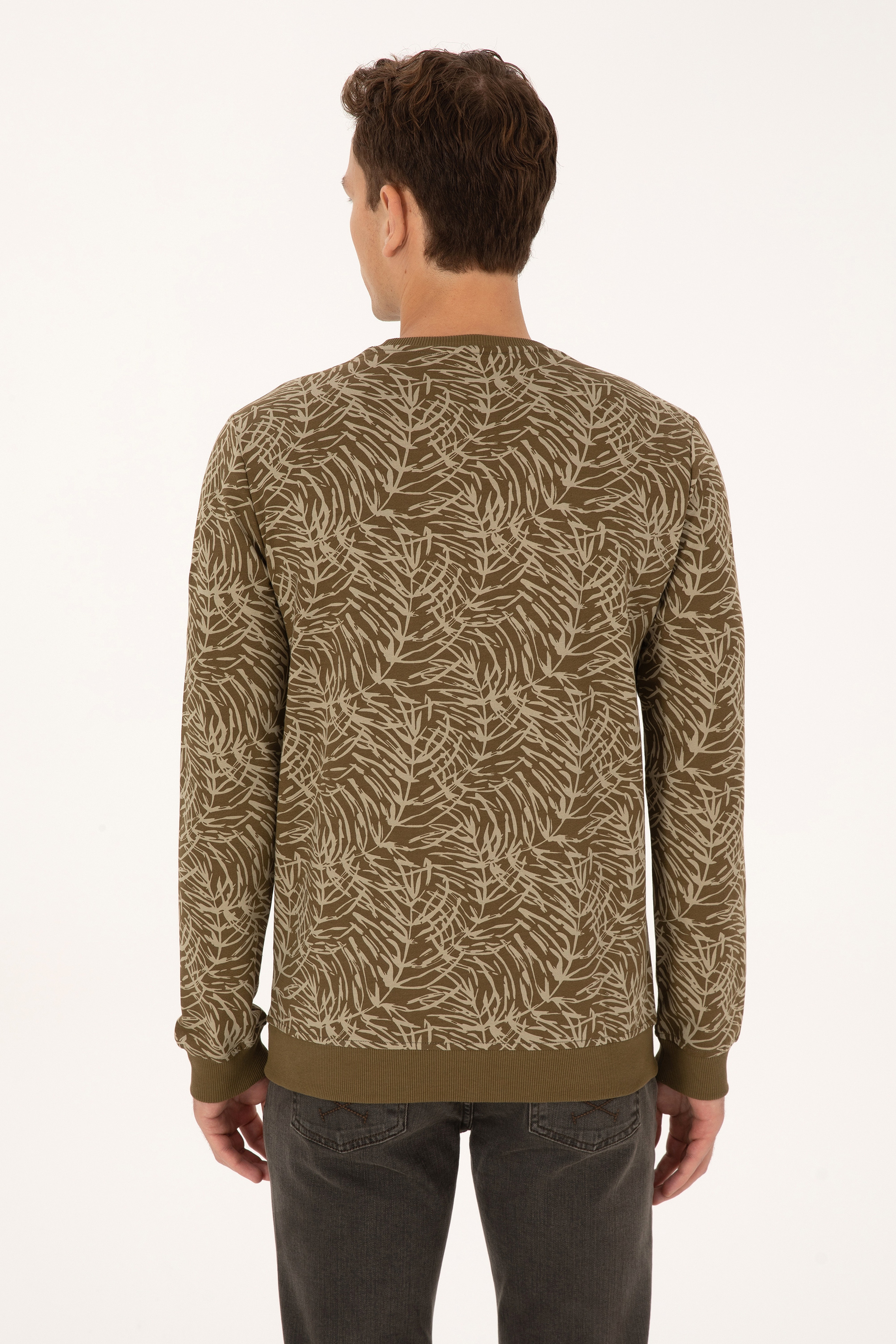 Erkek Regular Fit Bisiklet Yaka Haki Sweatshirt - Image 5