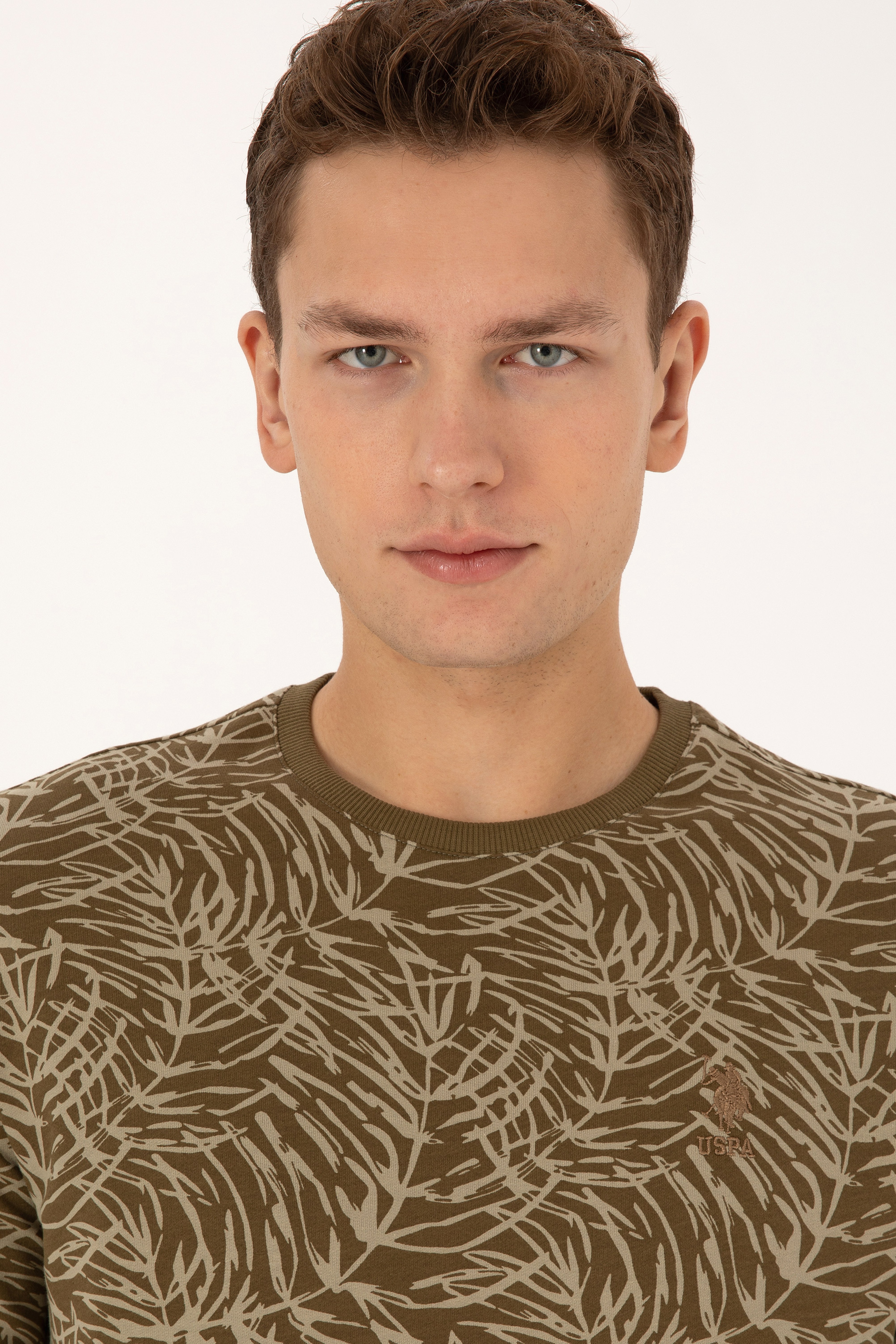Erkek Regular Fit Bisiklet Yaka Haki Sweatshirt - Image 2