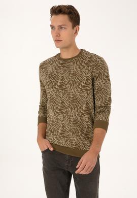 Erkek Regular Fit Bisiklet Yaka Haki Sweatshirt - 50310314007