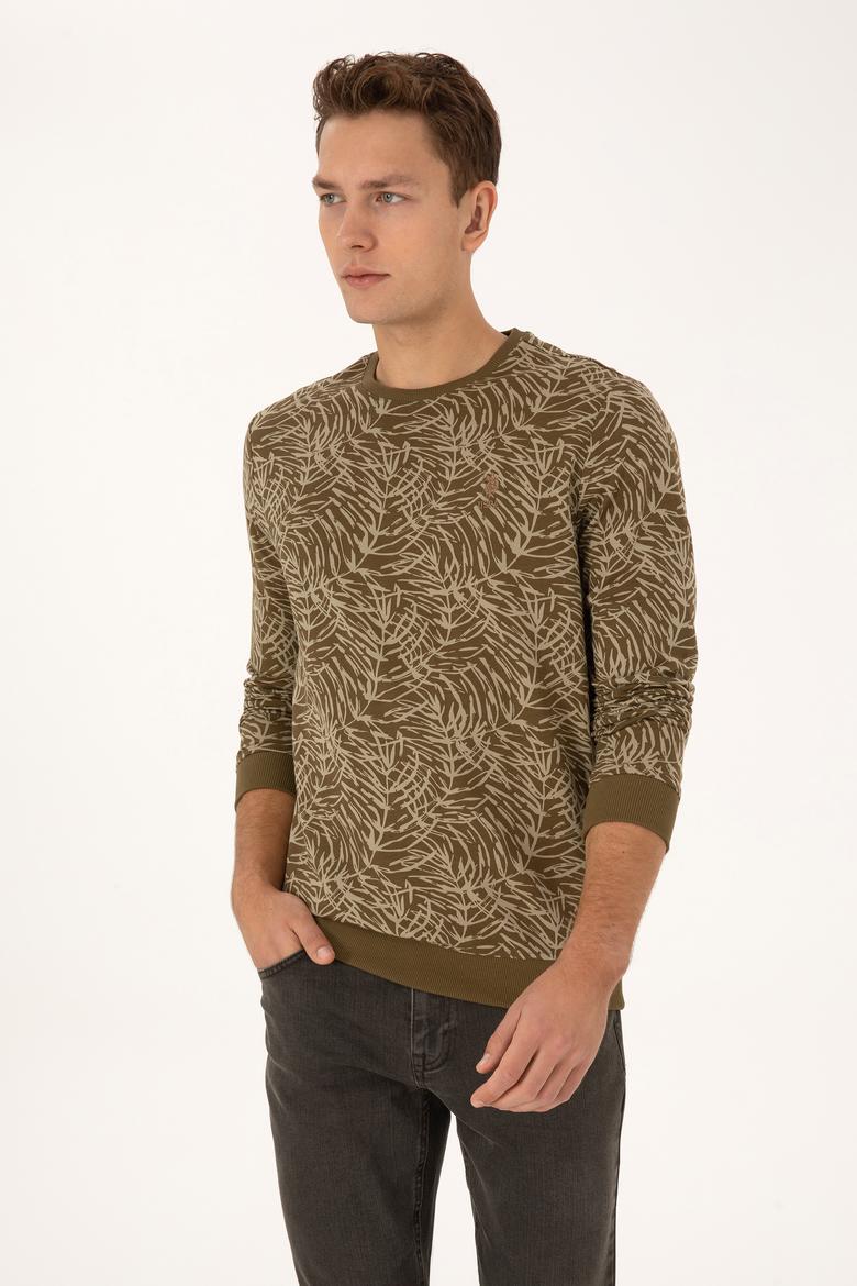 Erkek Regular Fit Bisiklet Yaka Haki Sweatshirt