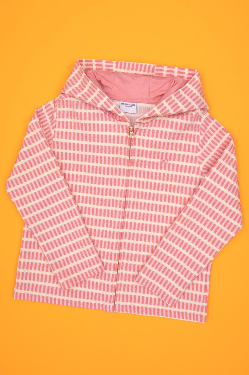 Kız Çocuk Neon Pembe Kapüşonlu Fermuarlı Sweatshirt