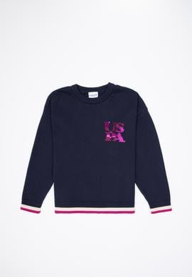 Kız Çocuk Bisiklet Yaka Lacivert Kazak - 50314352008