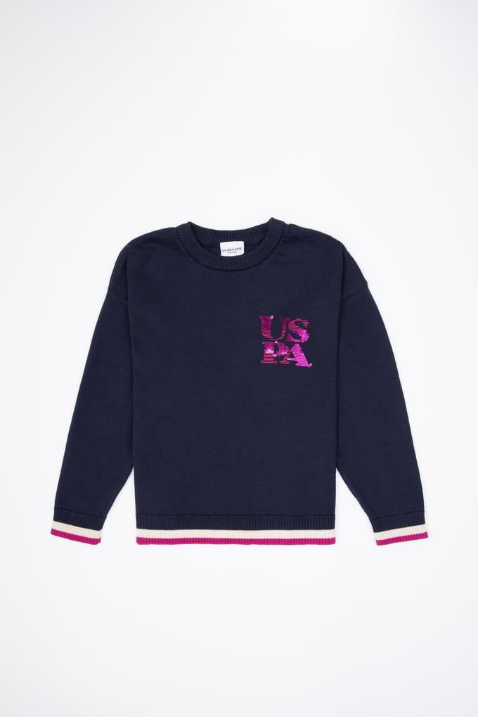 Kız Çocuk Bisiklet Yaka Lacivert Kazak