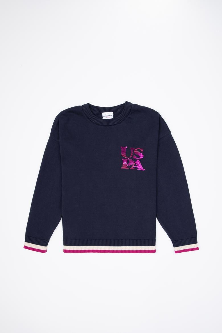 Kız Çocuk Bisiklet Yaka Lacivert Kazak